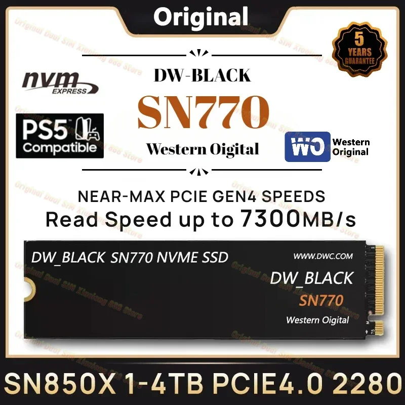 BLACK SN580 1 TB 2 TB 4 TB NVMe Internes Solid-State-Laufwerk Gen4 PCIe M.2 2280 bis zu 7300 MB/s für Desktop-Ps5 und Laptop – Schwarz