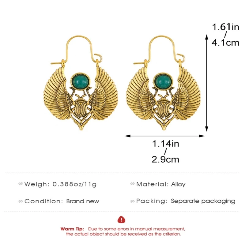 أقراط أطواق كبيرة مستوحاة من مصر للنساء ، أجنحة مقدسة ، تصميمات جعران ، لون ذهبي ، عتيق ، غجري ، قبلي ، هدية حفلة #6