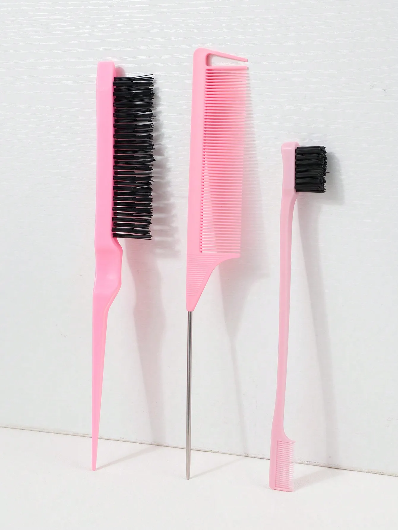 3Pcs Hair Edge Brush Set Metal Pin Tail Comb Double Sided Hair Brush Hair Parting Styling Tools For Baby Hair
