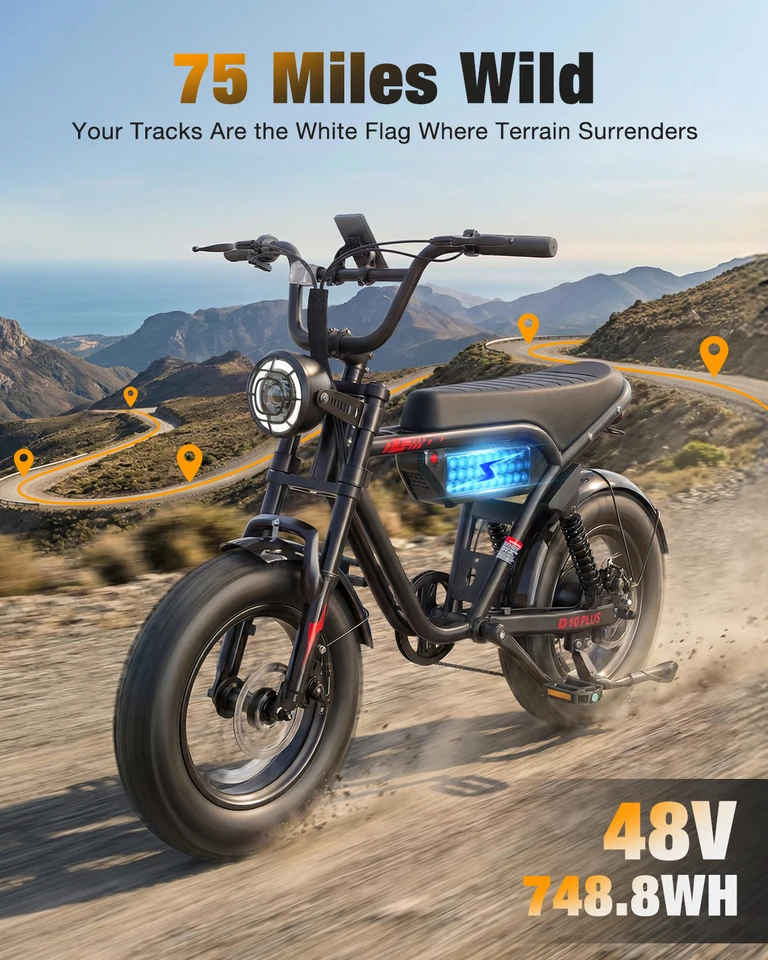 ActBest Blaze Plus Electric Bike, 16" Fat Tires Electric Mountain Bike, 1500W Peak Motor 48V 15.6Ah, 30 MPH 75Mi Range Off-Road Ebike with Full Suspension image 5