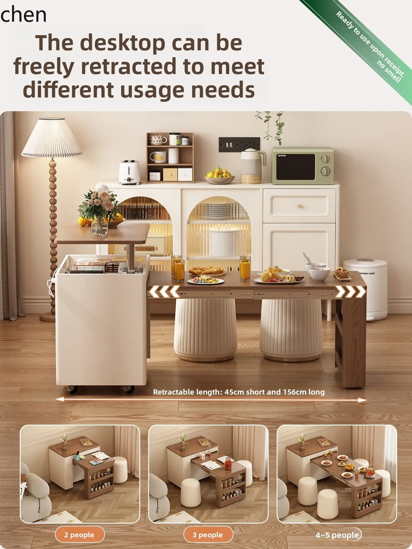 W5.19 HXL Tavolino da caffè pieghevole di lusso leggero con mobiletto laterale per divano, carrello mobile con ruote