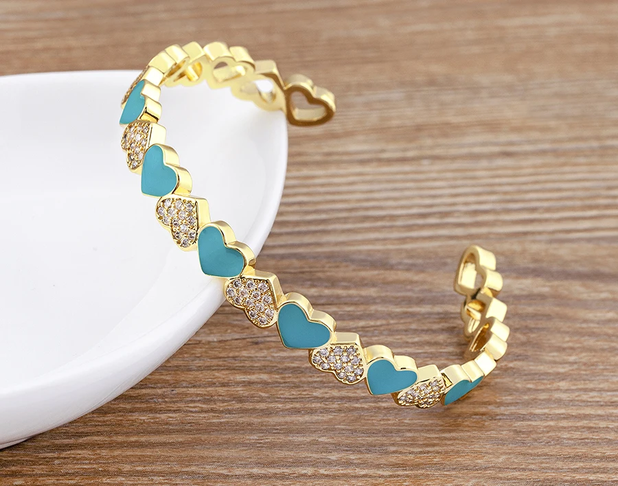 Nidin Trendy 5 Farben Geöffnete Armbänder für Frauen Gold Überzogene Herz Romantische Liebe Schmuck Zubehör Emaille Verstellbare Armband Geschenk – Detail 18