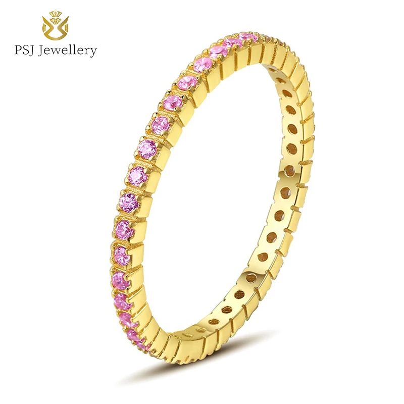 

PSJ Fashion Trendy Rhodium / Gold Plated Round Candy Color Cubic Zirconia Inlay 925 Sterling Silver Rings for Women