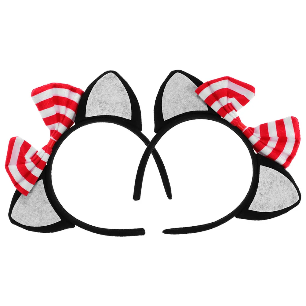 

2pcs Ears Headband Striped Bowknot Cat Ears Headpiece Child Festive Cosplay Accessories Stylish Party Hair Hoop