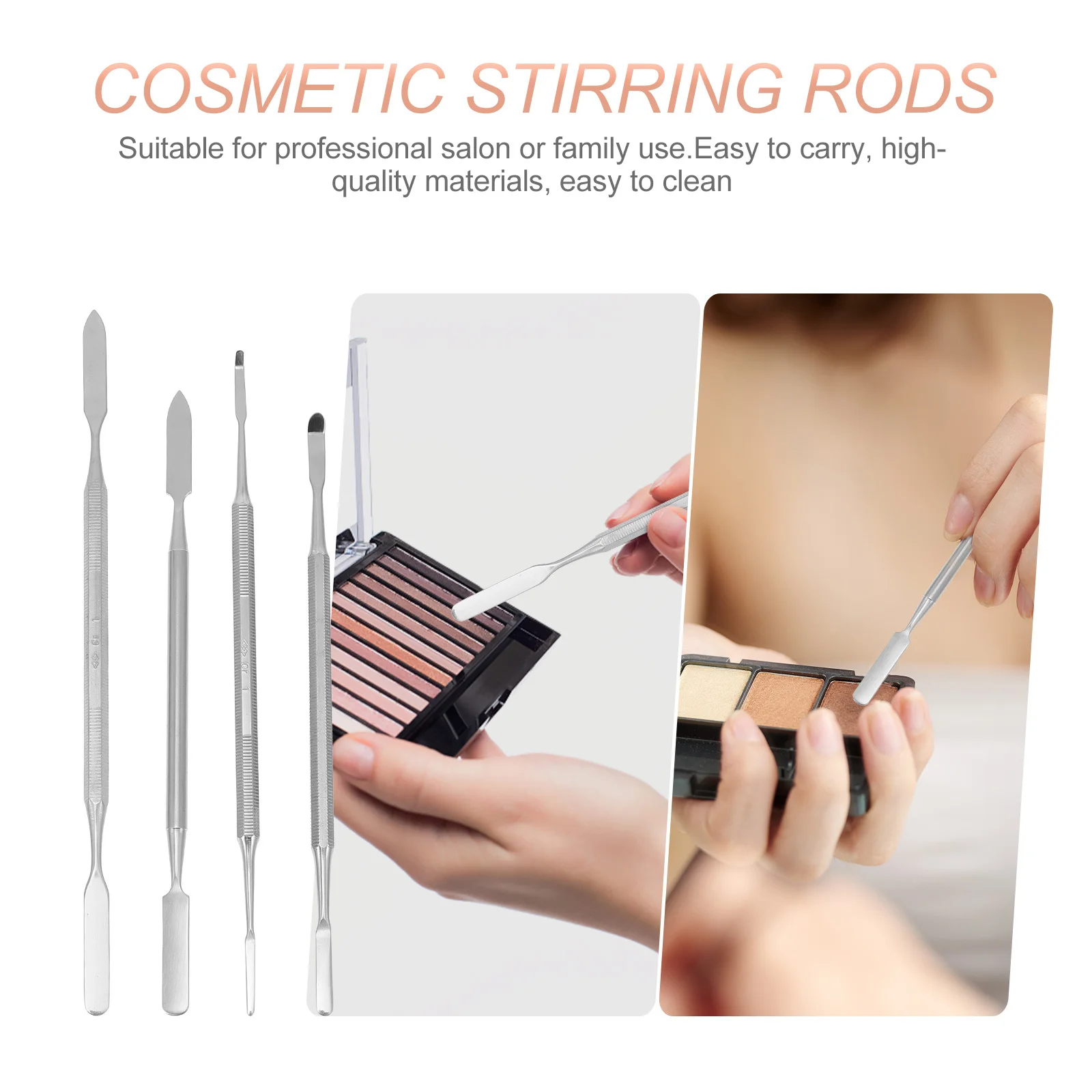 

4Pcs Stainless Steel Mixing Rods Double Sided Spatula for Daily Makeup Application Manicure Stirring Tool