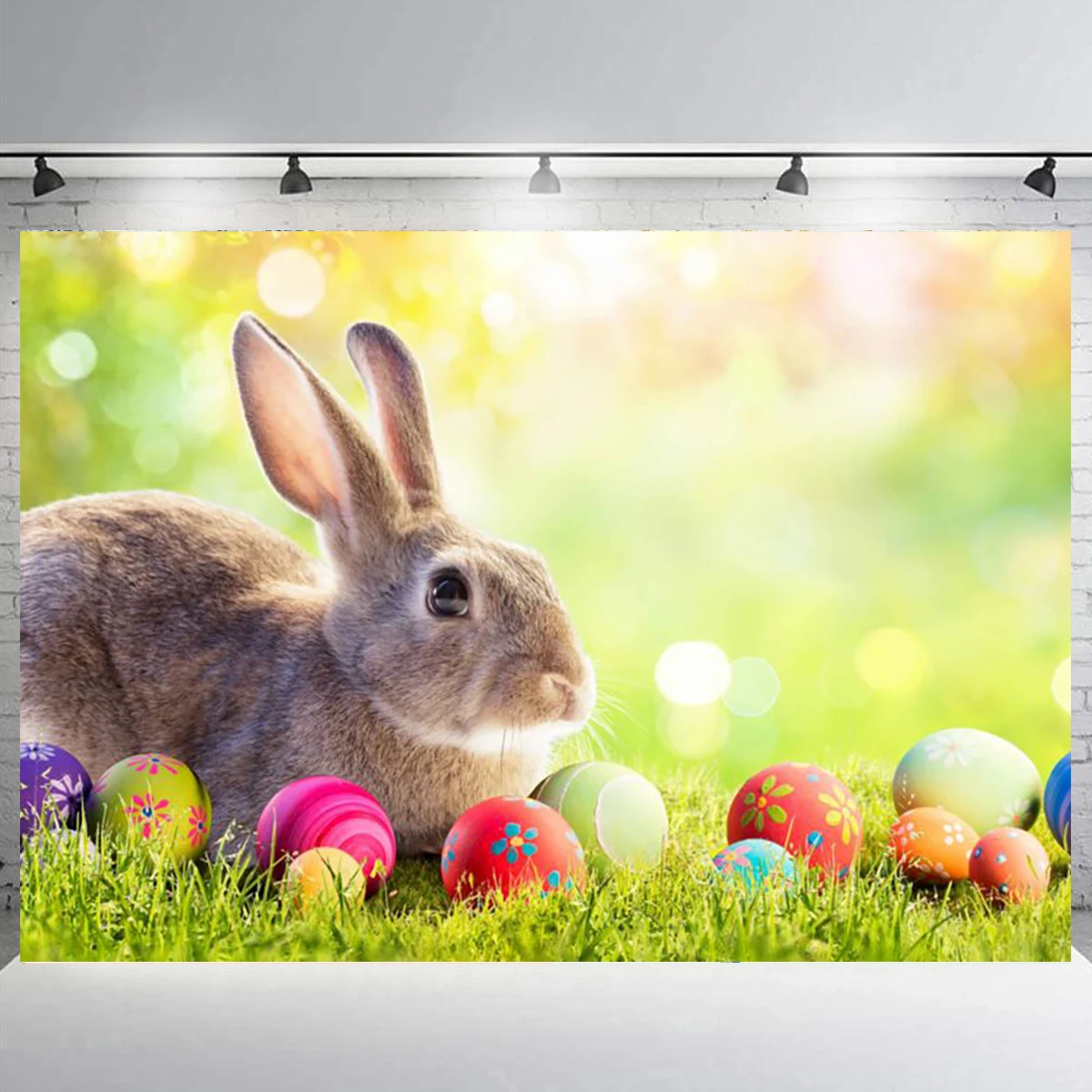 Easter Colorfu Eggs  Greeting  Background Birthday  Photograph Studio Green Grass Decoration  Flower Backdrop Props