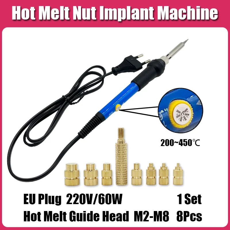 Wärme-Set, Gewindeeinsatz, Messingmutter, EU, USA, UK, Lötkolben-Set, M2, M3, M4, M5, M6, M8, Kupfer-Einführmutter, Werkzeug für 3D-Drucker, Kunststoff – Detail 7
