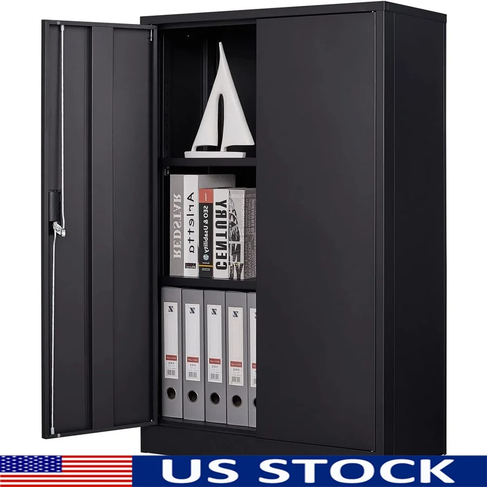 

42 Inch Tall Metal Storage Cabinet Adjustable Shelves Locking Doors Tool Storage Organizer Home Workshop Small Spaces