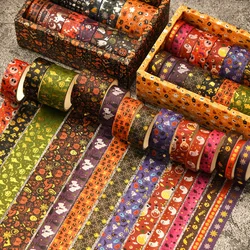14rolls Halloween Party Series Washi Tape Set Gold Stamping Pumpkin Ghost Adhesive Paper Masking Tapes Decoration Stickers A7705