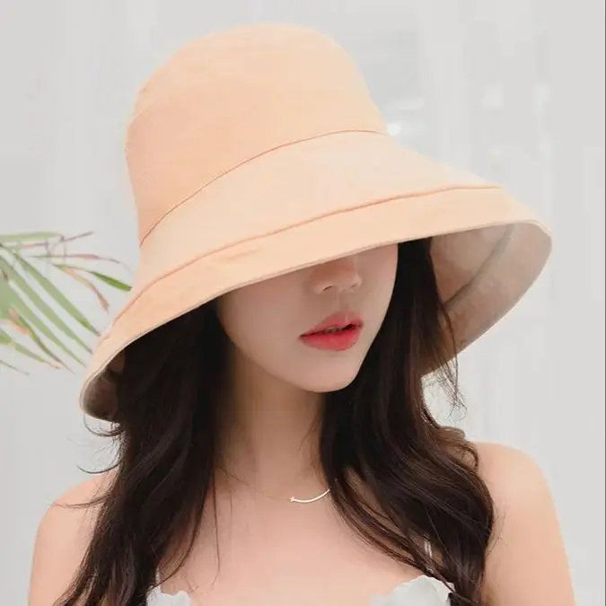 Double-sided Wear Cotton Large-brimmed Fisherman's Hat Solid Sunscreen Shade Hat Summer Outdoor Soft Breathable Women 56-58cm