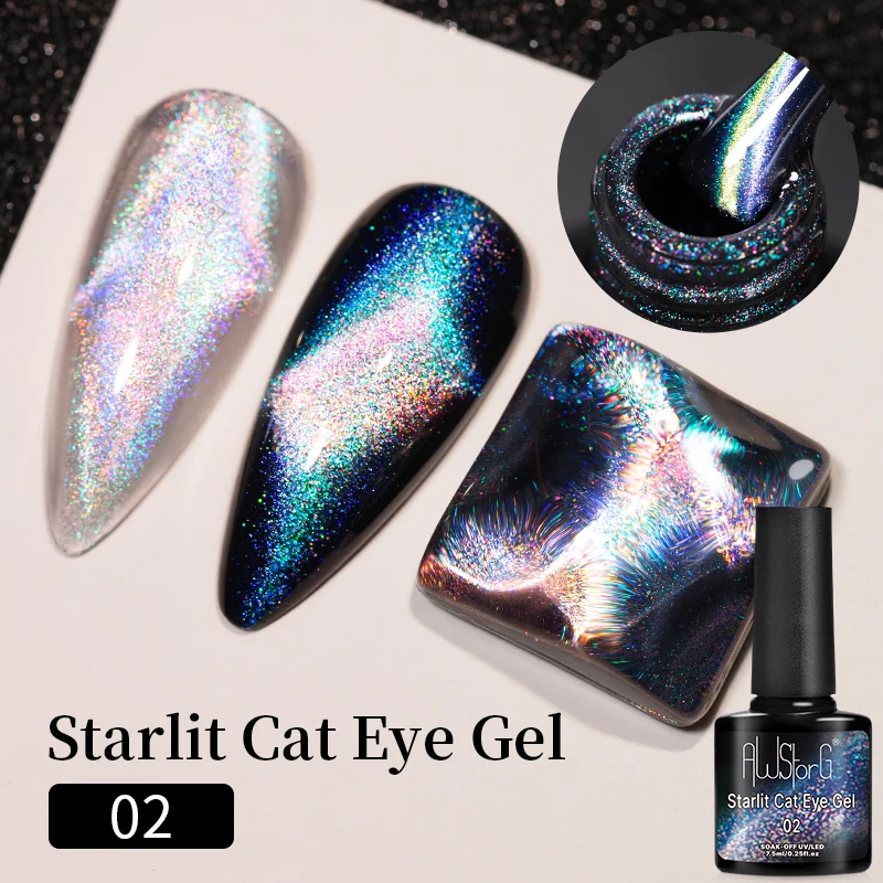 AWStorG 7.5ml Starlit Chameleon Cat Magnetic Gel Nail Polish Double Colors Semi Permanent UV Gel Varnish Need Black Base