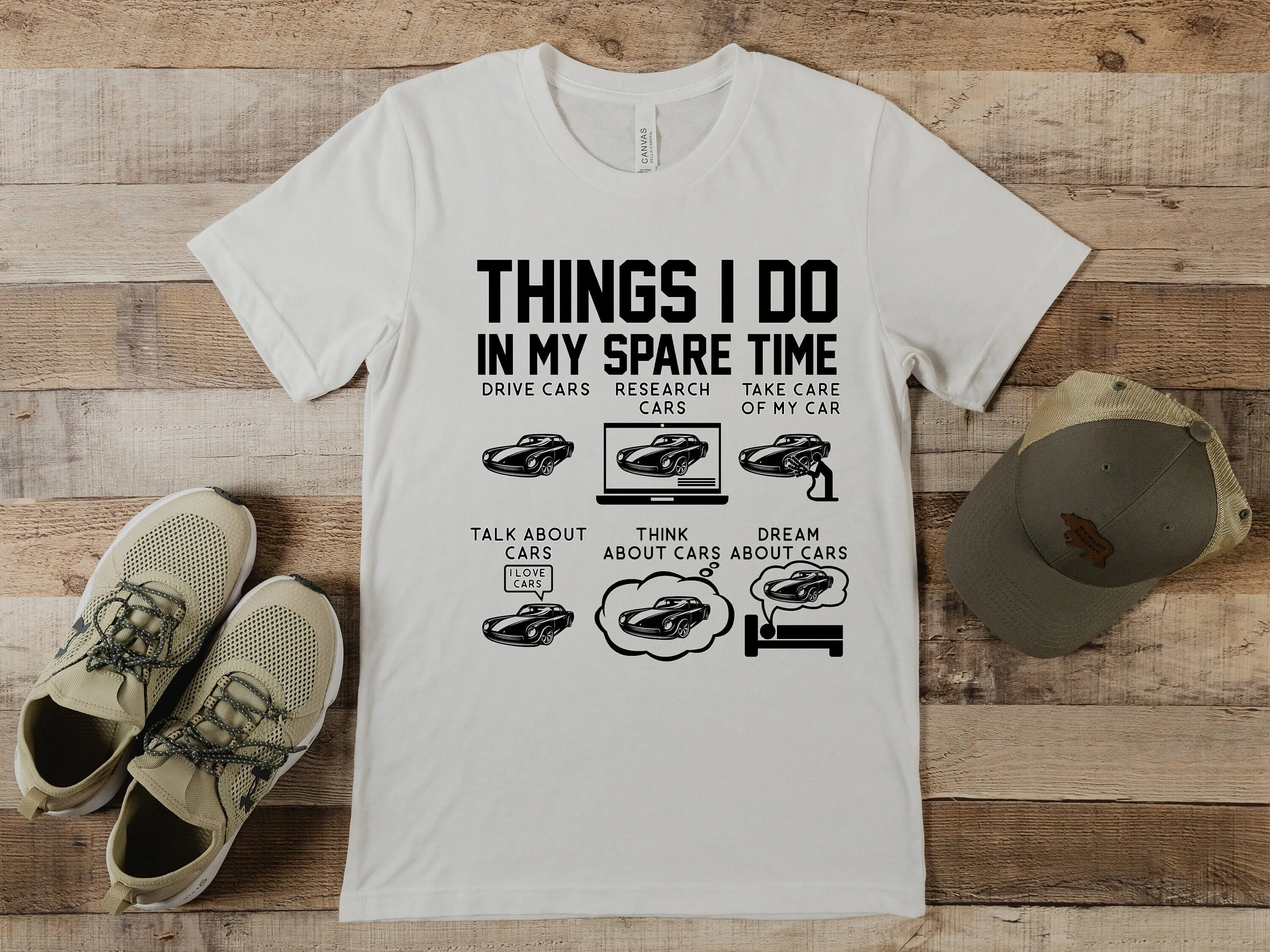 

Вещи, я делаю в своем запасном времени. Забавная футболка для любителей автомобилей для мужчины на день рождения.