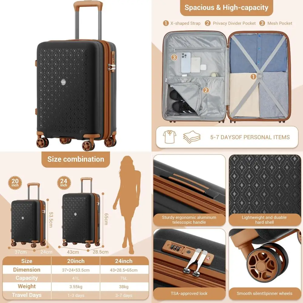 20인치 내구성 있는 확장형 하드 쉘 여행 가방, 짧은 여행용 TSA 잠금장치 및 숨겨진 컵 홀더 포함, 이상적인 여행 동반자