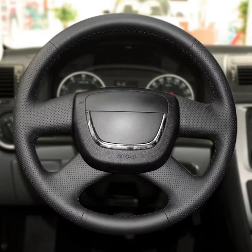 

Perforated Microfiber Leather For Skoda Octavia Fabia Superb Roomster 2009-2012 Citigo 2011 2012 Hand Braid Steering Wheel Cover