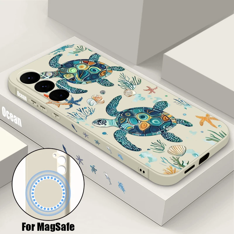 Sea Turtle Print Magnetic Phone Case For Samsung Galaxy S26 S25 S24 Ultra S23 S24 S25 FE S22 Plus For Magsafe Soft TPU Cover