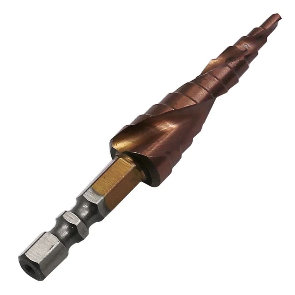 1pc HSS-Co M35 Cobalt Step Drill Bit Double Edged Spiral Groove Ladder Drill Hole-Cutter 3-13mm/1/4Inch Hex Metal Drill Bit Tool
