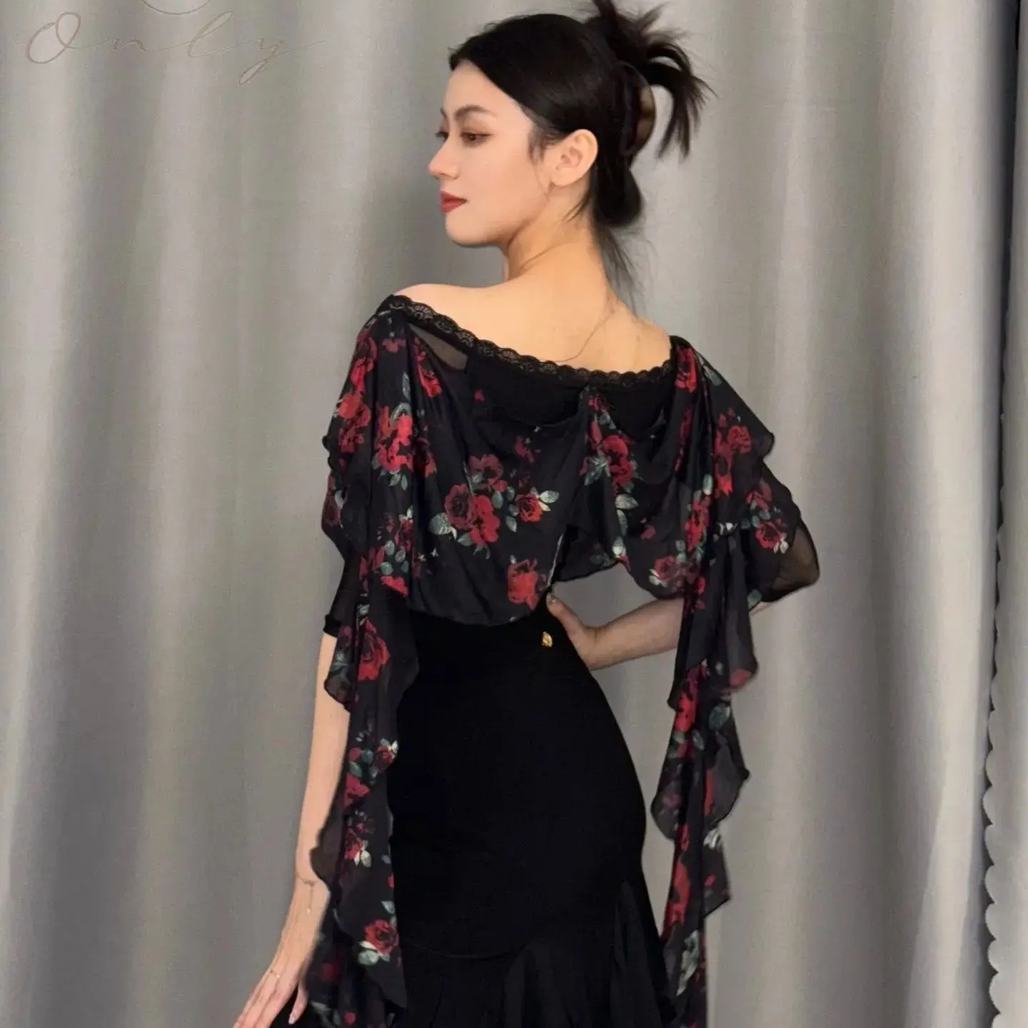 New Women Ballroom Dance Modern Dance Clothes Boat Neck Mesh Half Sleeve Jumpsuit Chacha Latin Performance Costumes Wear DN21339