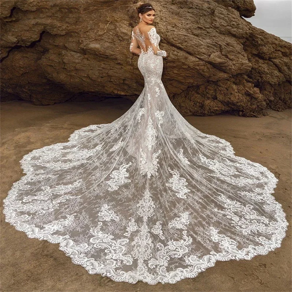 Abito da sposa romantico a sirena abito da sposa in pizzo romantico abito da sposa classico a maniche lunghe fino al pavimento Vestidos De Novia