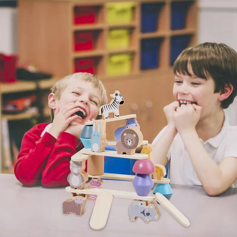 Empilhando Animais Blocos De Construção De Madeira Para Crianças, Brinquedos Dinossauros, Brinquedo Educacional Precoce, Equilíbrio Dos Desenhos Animados