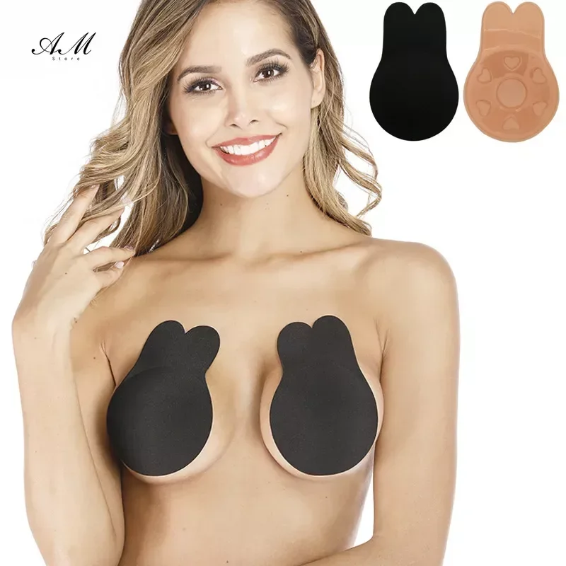 

1 Pair Rabbit Ear Reusable Silicone Bust Lift Nipple Cover Push Up Invisible Self Adhesive Bra Strapless Breast Stickers Bralett