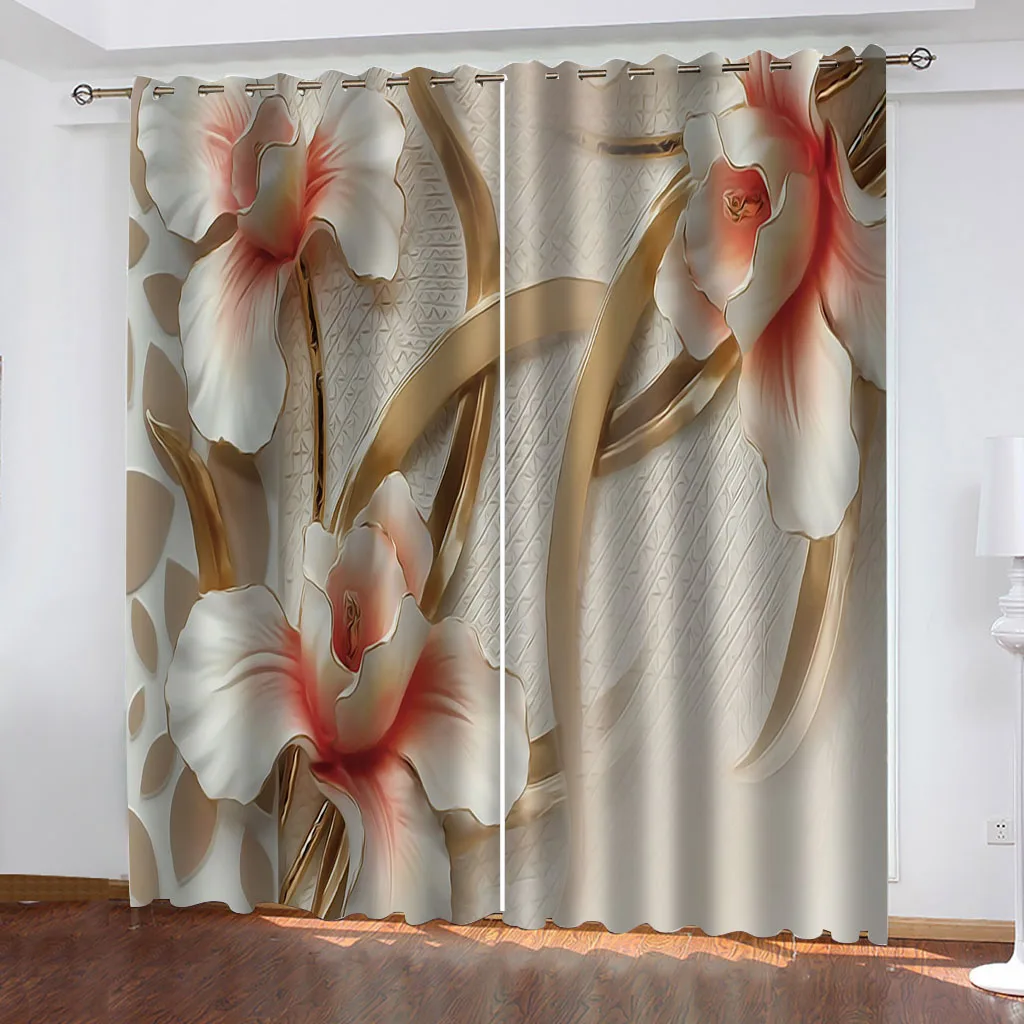 HUANZHUANG Window Curtain For Home Decor Cameo Magnolia Flower Printed Children'S Modern Curtains 2 Panel Living Room Bedroom