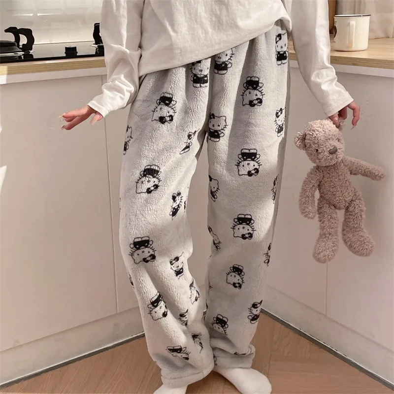 

Hello Kitty Cotton Loose Ladies Flannel Pajama Pants Pyjama Trousers Women Cartoon Sleep Bottoms Lounge Wear Girl Sleep Pants