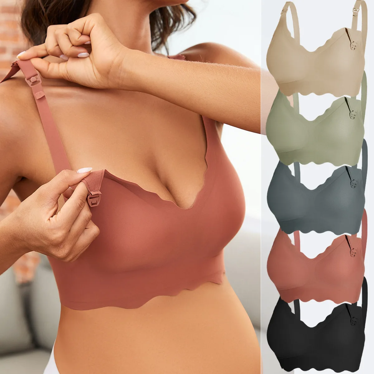 

Сексуальный бюстгальтер для кормления с застежкой спереди для беременных и грудного вскармливания, бесшовный дизайн с загнутыми краями, поддержка лифта, антипровисающее боковое покрытие