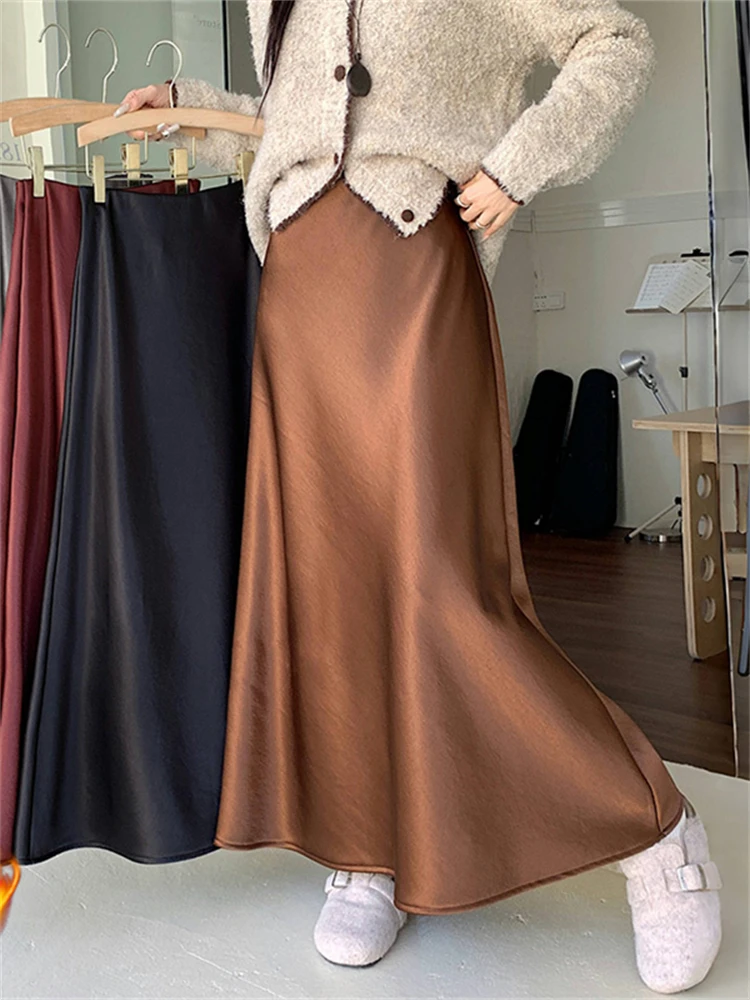 

Retro Fce Lined Thiened Acetate Satin f Skirt Women's Autumn Winter New High Waist Slim Fit Bodycon Fi Tail Long Skirt
