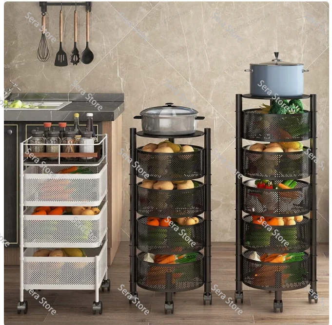 Kitchen Rotating Rack, Floor-to-ceiling Multi-layer Snack Vegetable Storage Rack, Multi-functional Plastic Vegetable Basket