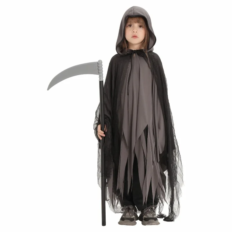 Halloween party children's Horror ghost black Gothic Cape costume kids cosplay devil Hooded Cloak stage performance costume