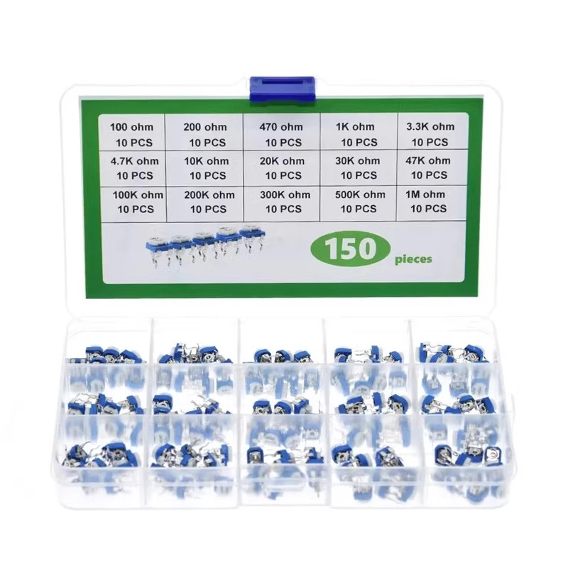 Potenciómetro de resistencia ajustable RM065, horizontal, azul y blanco, 1M, 150/101/501/102-103/104, 503 piezas