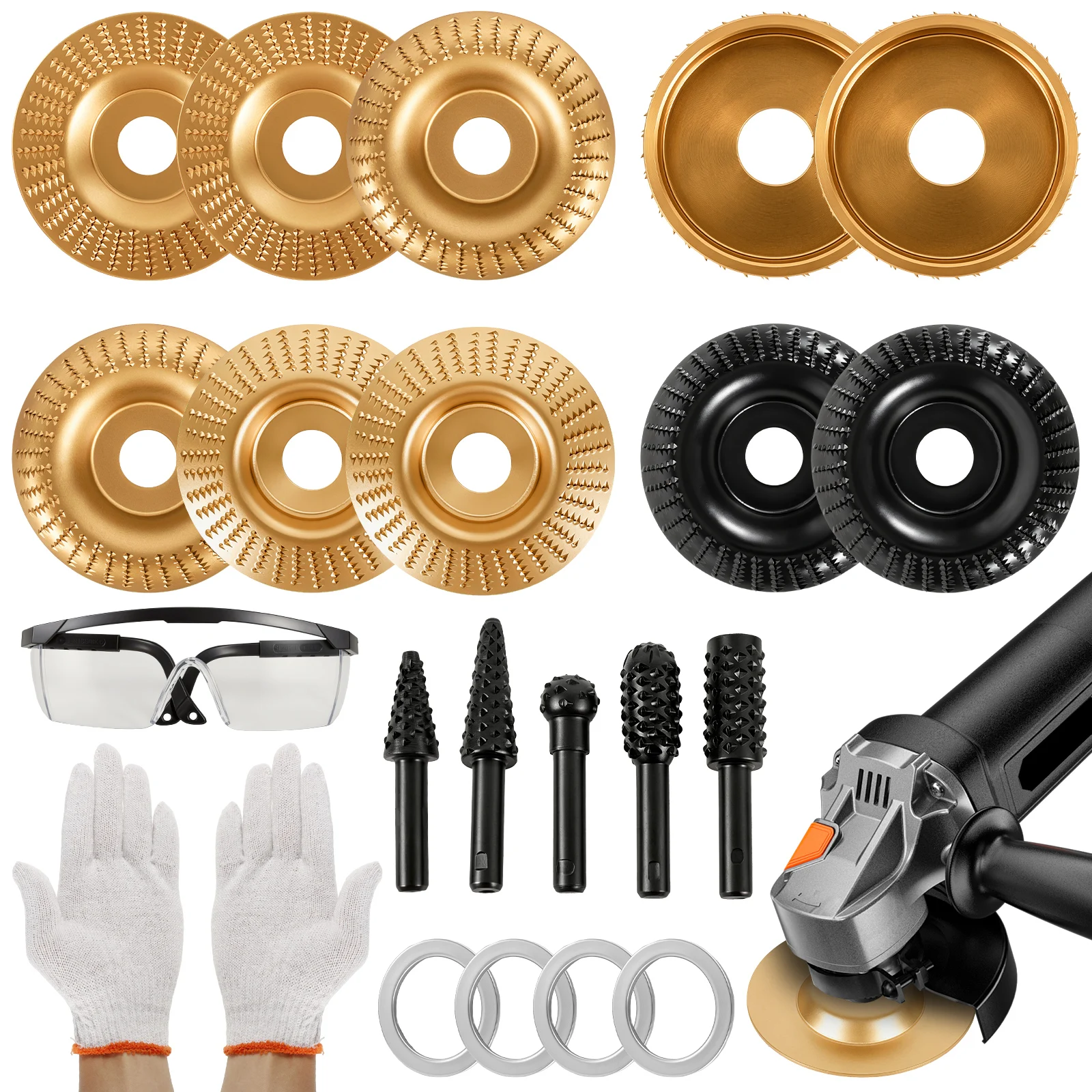 Wood Carving Disc Set 10PCS 4 Inch Angle Grinder Wood Shaping Grinding Discs 5/8 7/8 Arbor For 4 4.5 Inch Grinders Woodworking