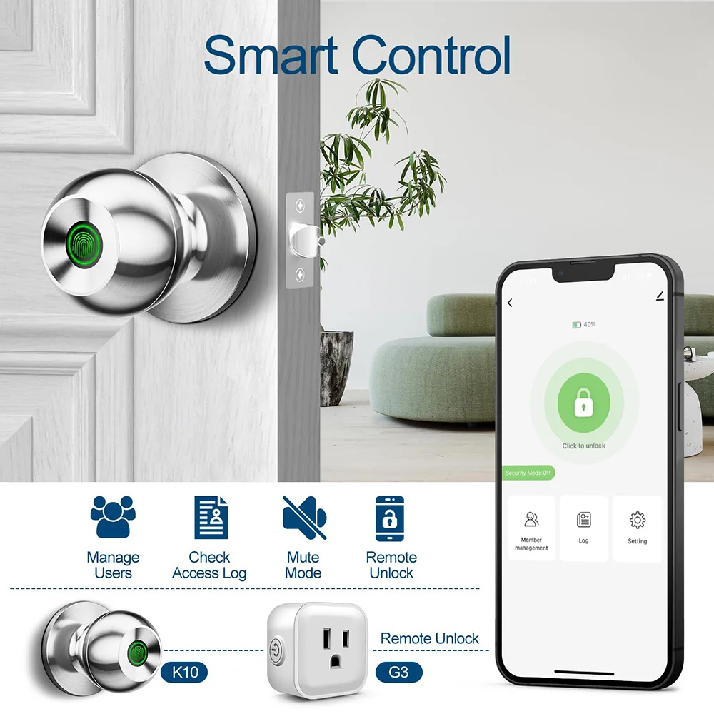 Fingerprint Door Lock Smart Door Knob Fingerprint Door Knob Smart Door Lock with Great for Bedrooms Apartments Offices Hotels