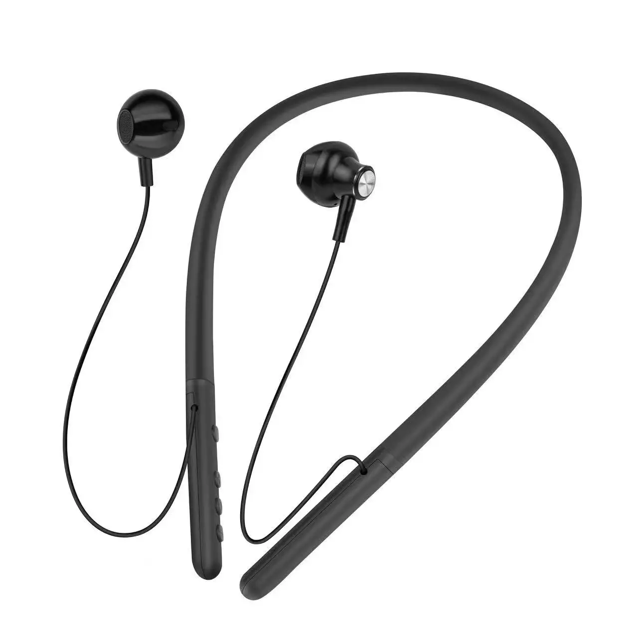 ワイヤレスイヤホン 磁気イヤホン Bluetooth 内蔵マイク - ブラック