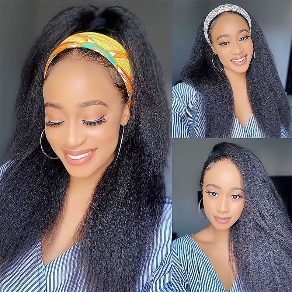 

Kinky Straight Wig Headband Wig Natural Color Human Hair Glueless Headband Wig For Women Human Hair Brazilian Yaki Hair Wig
