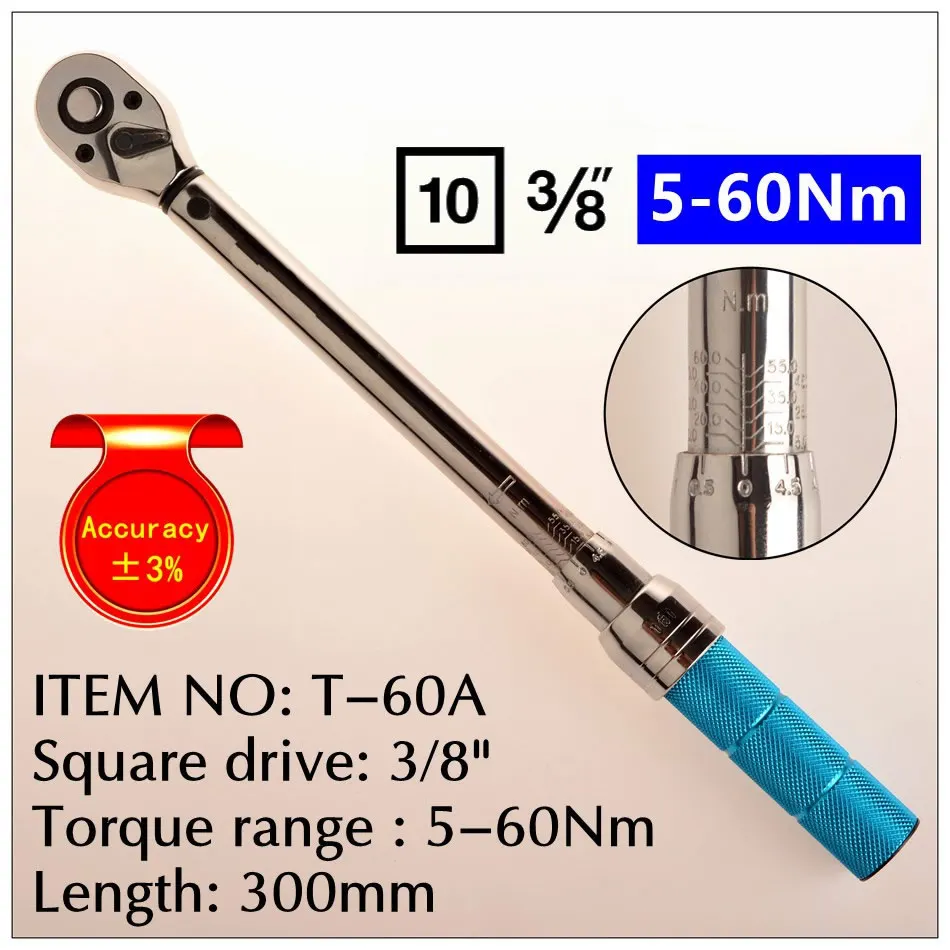 Torque Wrench  3/8 1/2 Square Drive 5-60N.m Accuracy 3% Car Bike Repair Hand Tools Spanner Two-way Ratchet Key