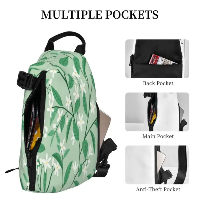 Green Floral Pattern Chest Bag Crossbody Backpack Men Waterproof Shoulder Bags Women's Casual Messenger Bag Unisex Small Bag image 4