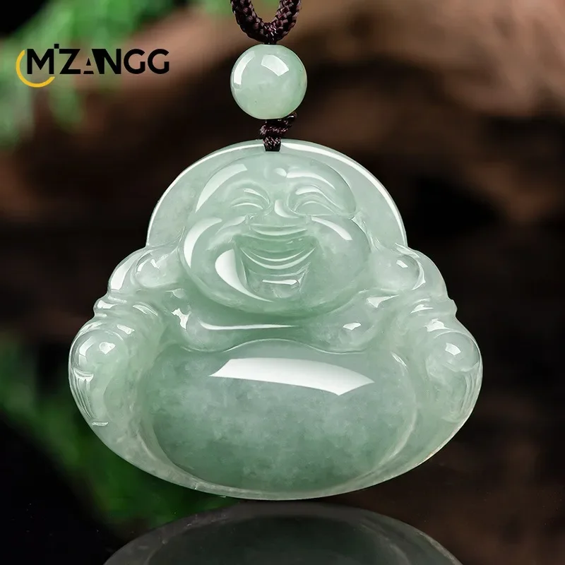 

Natural Myanmar Jade Oil Green Buddha Gong Maitreya Buddha Pendant Ice Kind of Fashion Exquisite Men's and Women's Jade Necklace