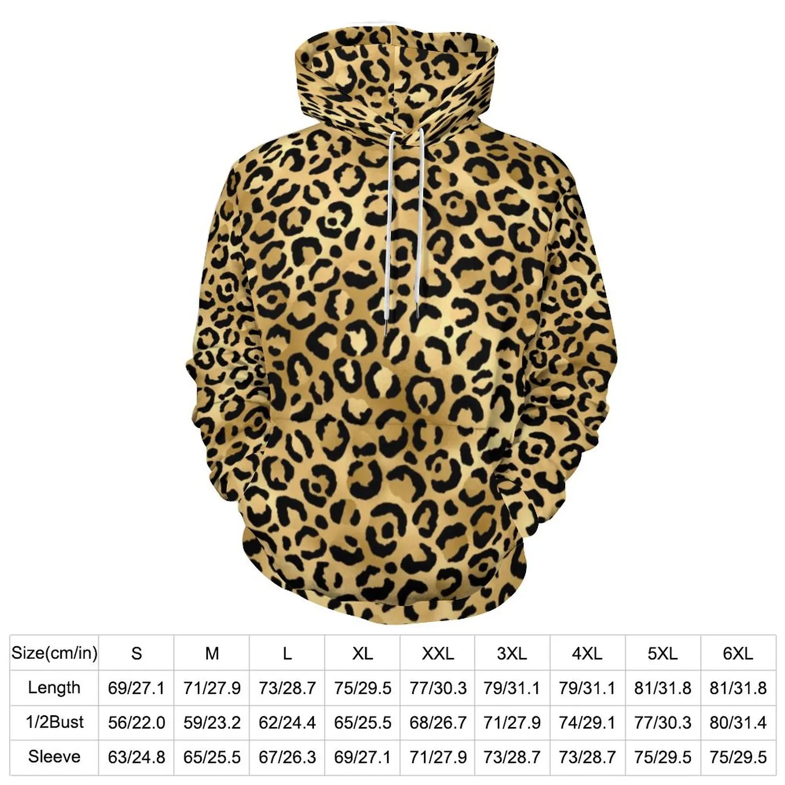 Black Gold Leopard Casual Hoodies Long Sleeve Cheetah Animal Aesthetic Hoodie Autumn Loose Printed Oversized Clothing