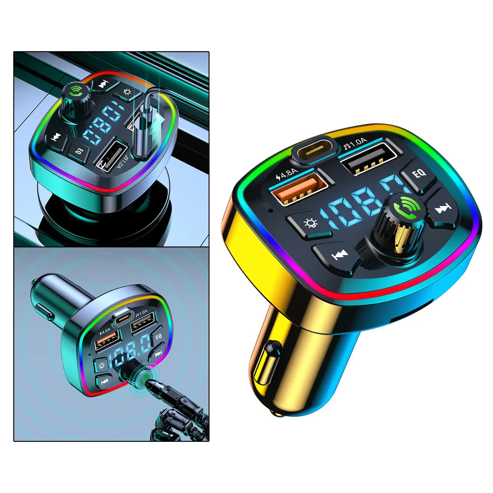 Wireless Bluetooth Transmitter FM Car Adapter Hands Free Music Player USB TF Card for Universal Car Charging