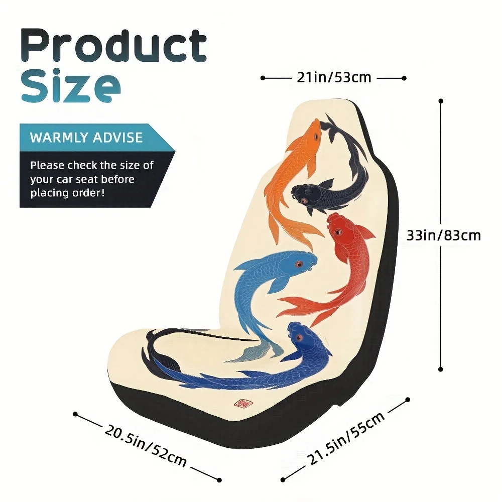 2pcs, Colorful Carp Asian Pattern Car Seat Covers, Soft And Comfortable, Universal Fit For Front Seats Of Cars And Trucks, Ideal