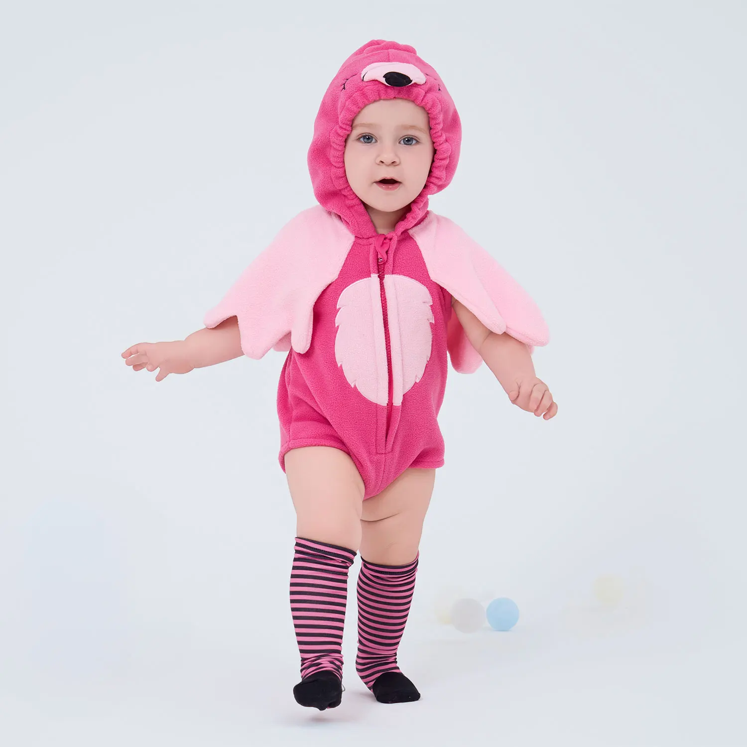 Umorden 2pcs/set Pink Flamingo Costumes for Baby Girls 6M 12M 18M 24M Hoodie Romper With Wings Stockings Fantasia Purim Clothes