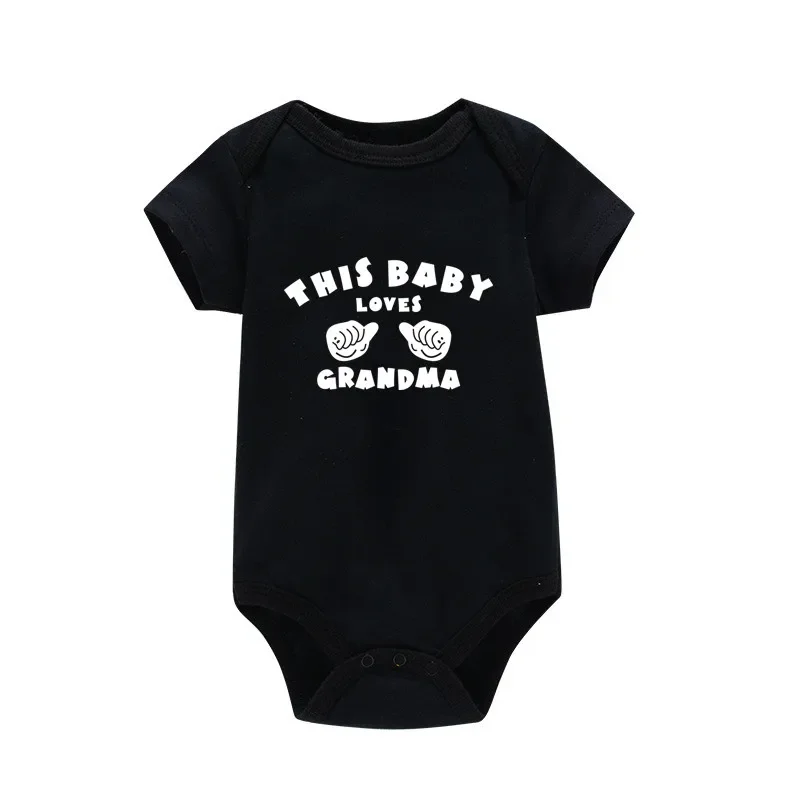This Baby Loves Grandma Print Baby Cotton Romper Short Sleeve O-neck Bodysuit Summer Clothing