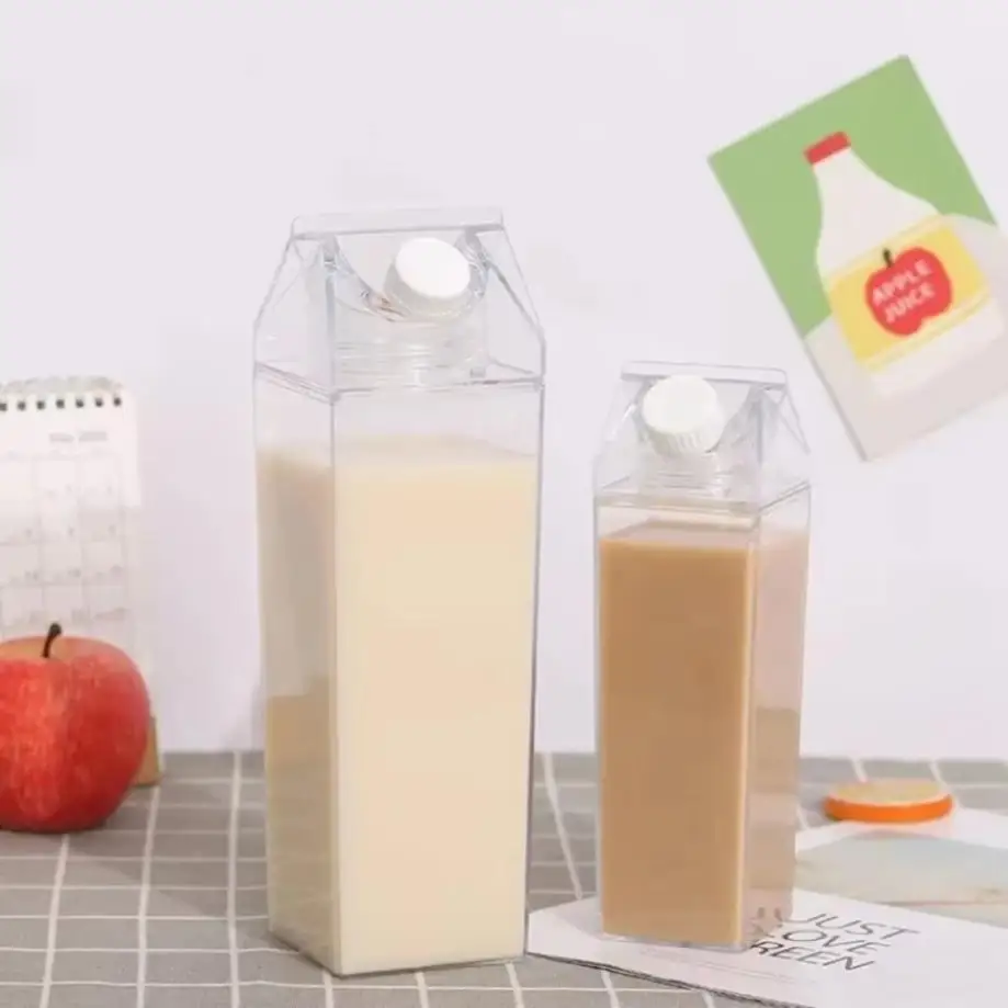 1 Pcs 500/1000ml Hot Selling Creative Milk Box Transparent Water Cup Fresh And Convenient Cup Simple Plastic Cup Milk Cup