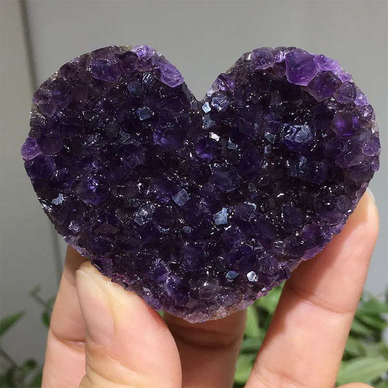 Natural Uruguayan amethyst heart-shaped crystal cluster for home decor