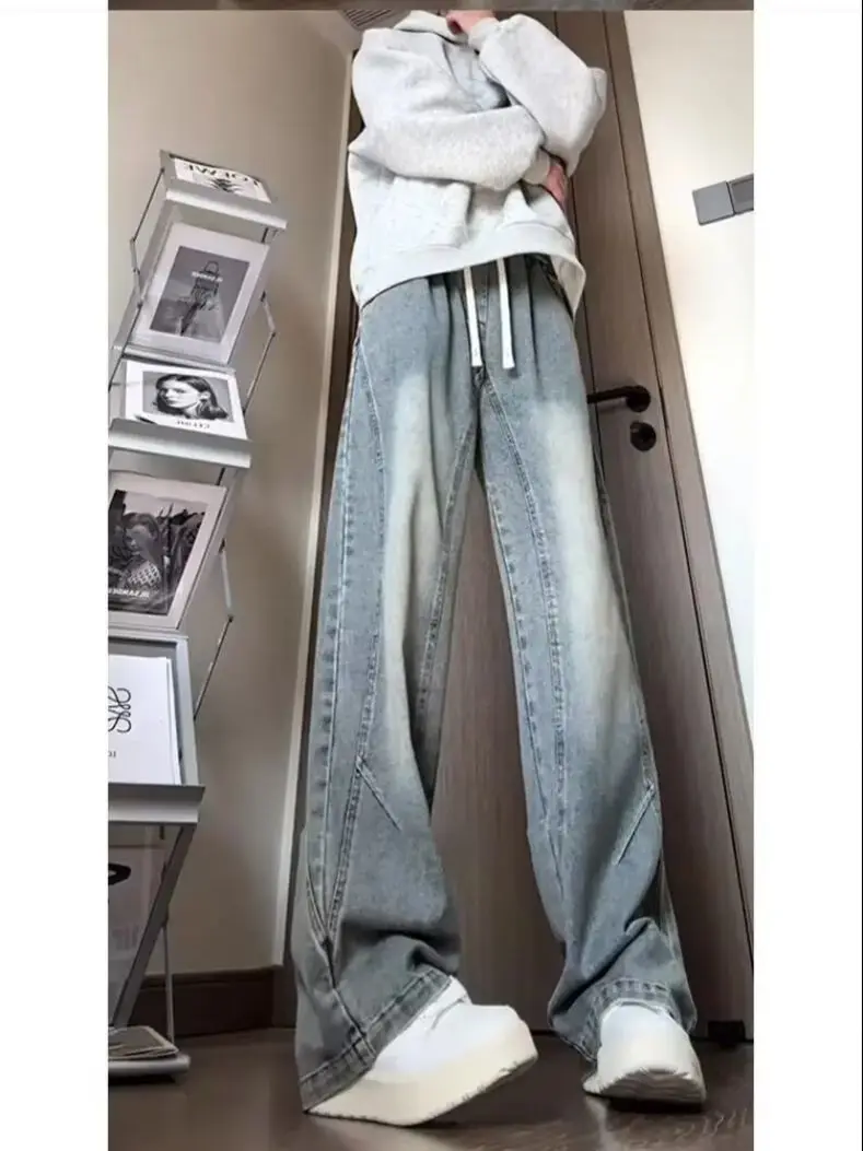 2025 американские джинсы в стиле ретро, мужские широкие прямые брюки