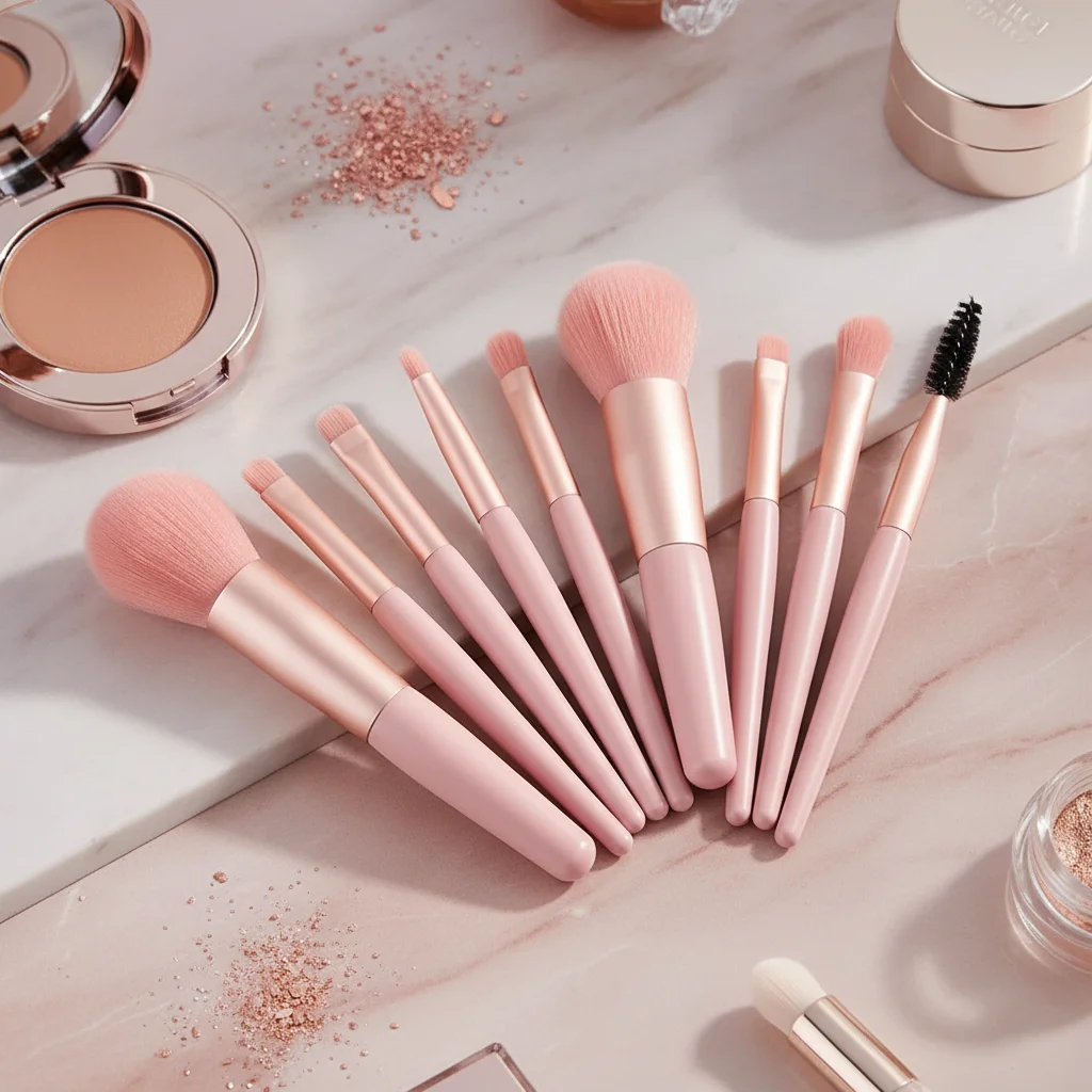 8-częściowy mini zestaw pędzli do makijażu dla kobiet - przenośny, miękki pędzel do korektora, podkładu, cieni do powiek, rzęs i ust