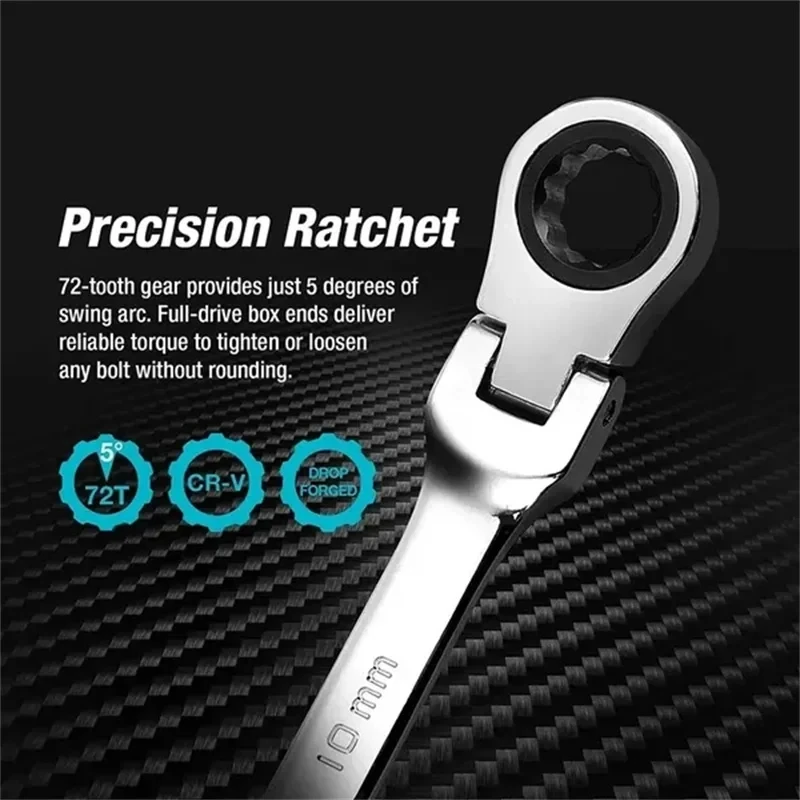 Flexible Pivoting Head Ratchet Wrench Spanner Garage Metric Hand Tool For Auto and Home Repair 1pcs