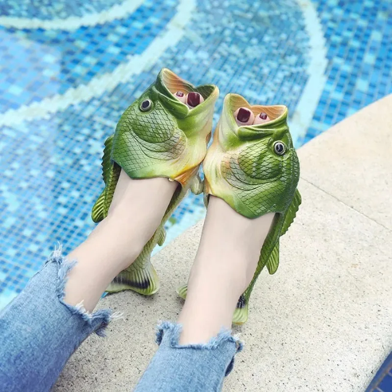 2024Funny Slippers Man Footwear Family Shoes Parent-child Sandals Plus Size 24-47 Summer Beach Shoes Boys Unisex Fish Slippers image 2