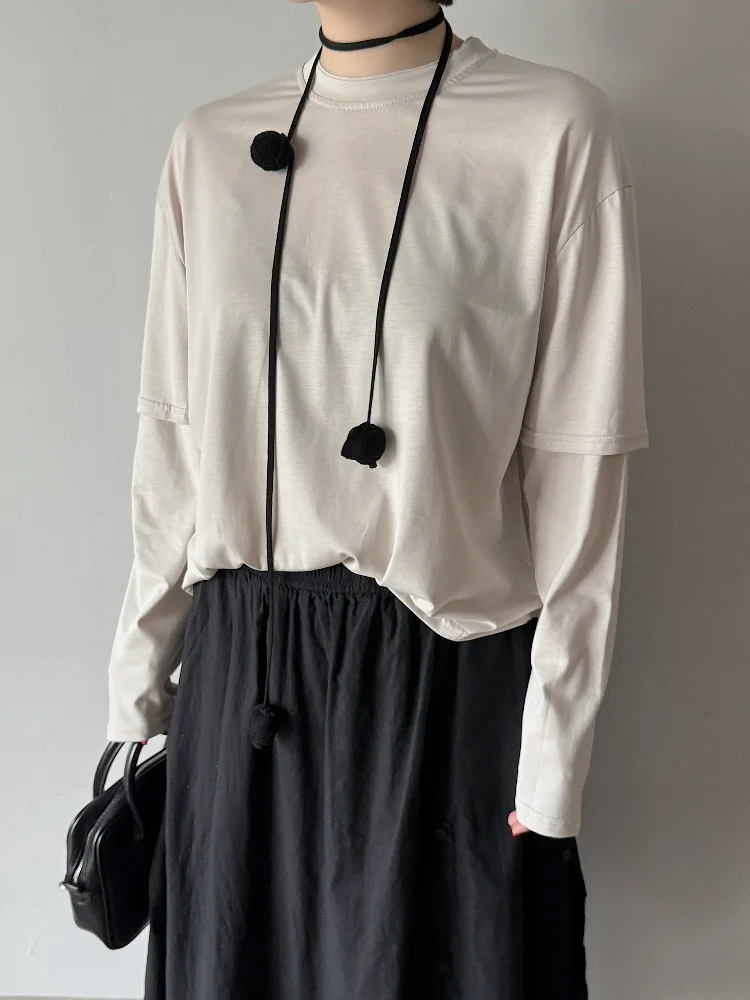 

mat Design Long Sve round Ne Casual Overhead T-irt Loose Fit Pure Color Cotton Moisture ng Spring Summer L...